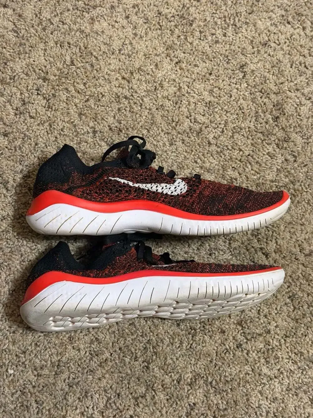 Nike Free RN Flyknit Running Shoes Black Bright Mango Red White